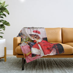A Merry Christmas' Vintage Cat Art by Louis Wain Throw Blanket