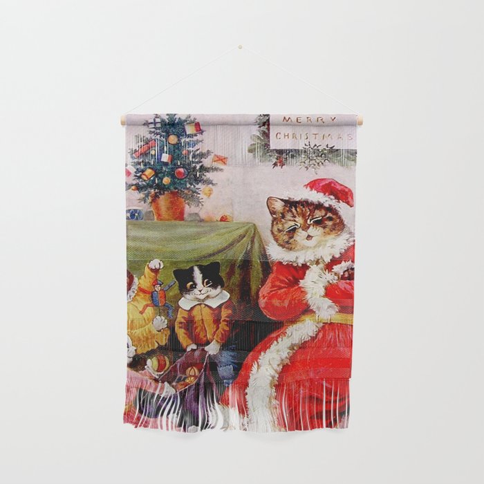 A Merry Christmas' Vintage Cat Art by Louis Wain Wall Hanging