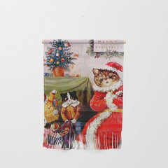 A Merry Christmas' Vintage Cat Art by Louis Wain Wall Hanging