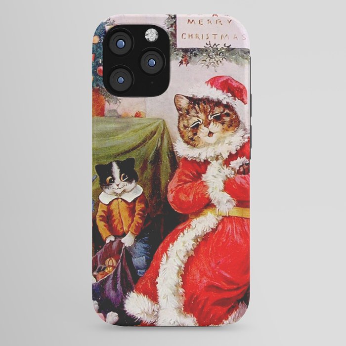 A Merry Christmas' Vintage Cat Art by Louis Wain iPhone Case