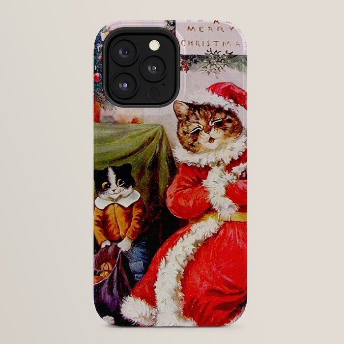 A Merry Christmas' Vintage Cat Art by Louis Wain iPhone Case