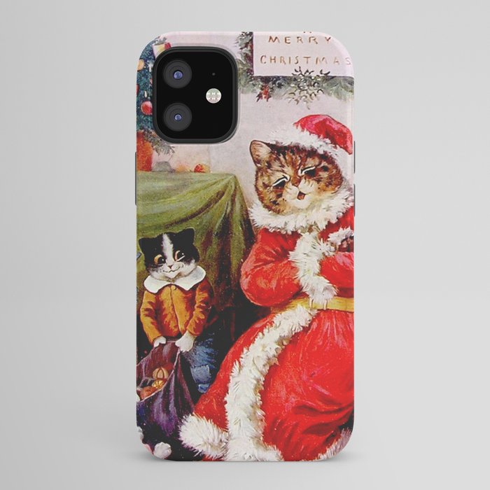 A Merry Christmas' Vintage Cat Art by Louis Wain iPhone Case