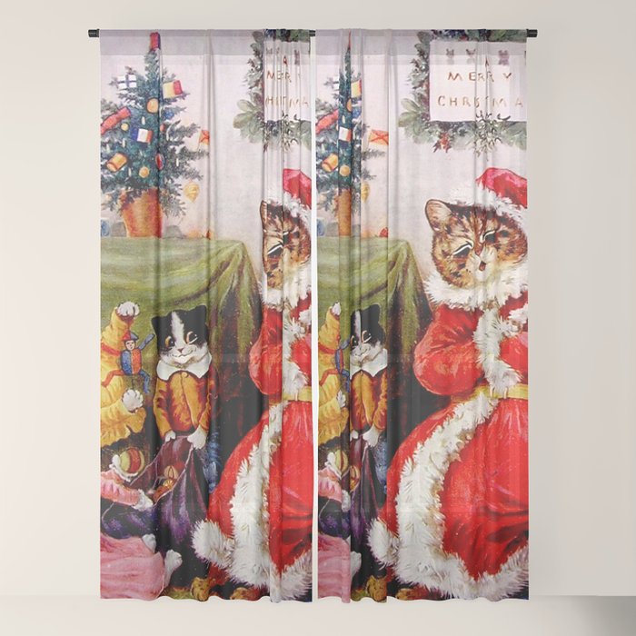 A Merry Christmas' Vintage Cat Art by Louis Wain Window Curtain
