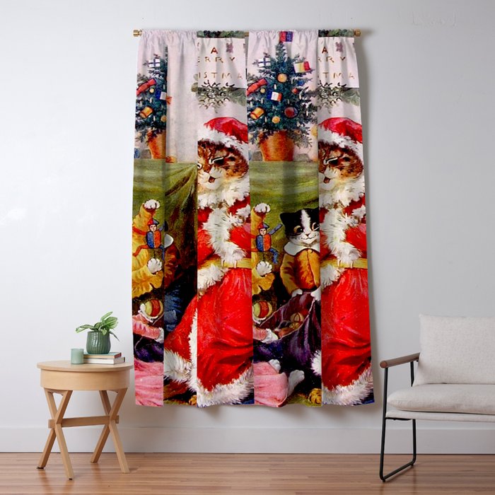 A Merry Christmas' Vintage Cat Art by Louis Wain Window Curtain