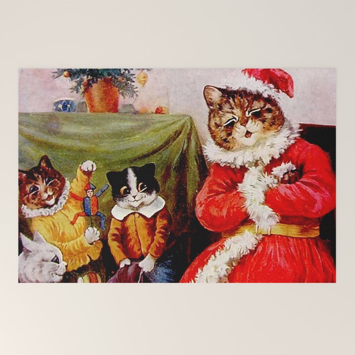 A Merry Christmas' Vintage Cat Art by Louis Wain Welcome Mat