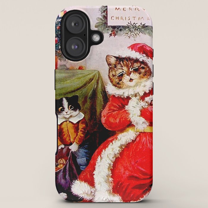 A Merry Christmas' Vintage Cat Art by Louis Wain iPhone Case