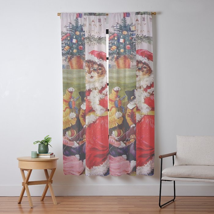 A Merry Christmas' Vintage Cat Art by Louis Wain Window Curtain