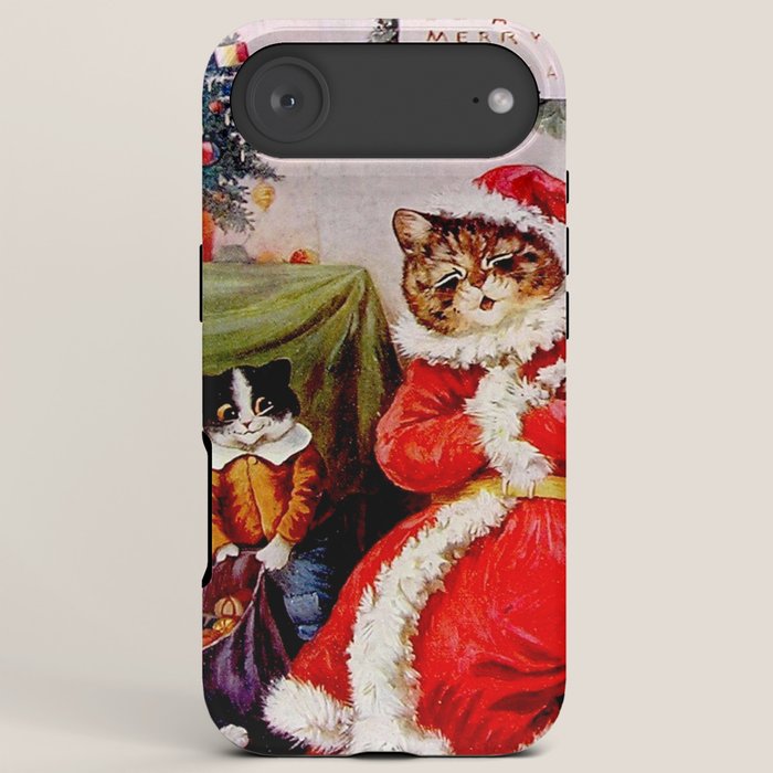 A Merry Christmas' Vintage Cat Art by Louis Wain iPhone Case