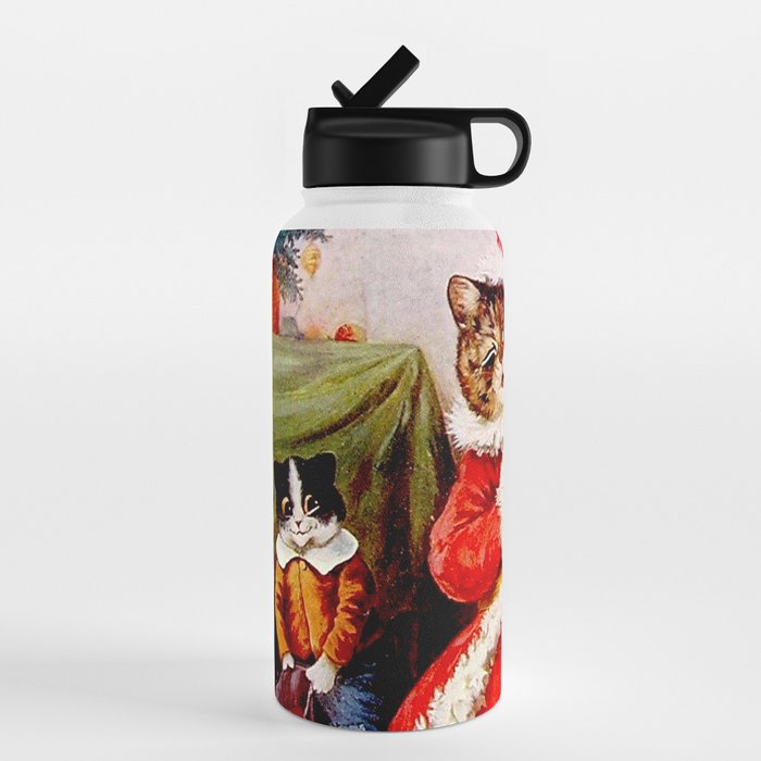 A Merry Christmas' Vintage Cat Art by Louis Wain Water Bottle