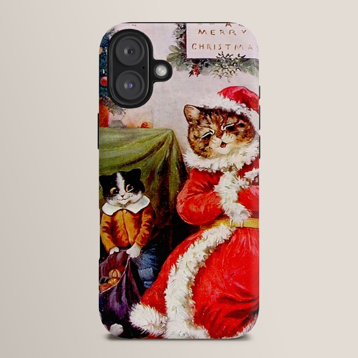 A Merry Christmas' Vintage Cat Art by Louis Wain iPhone Case