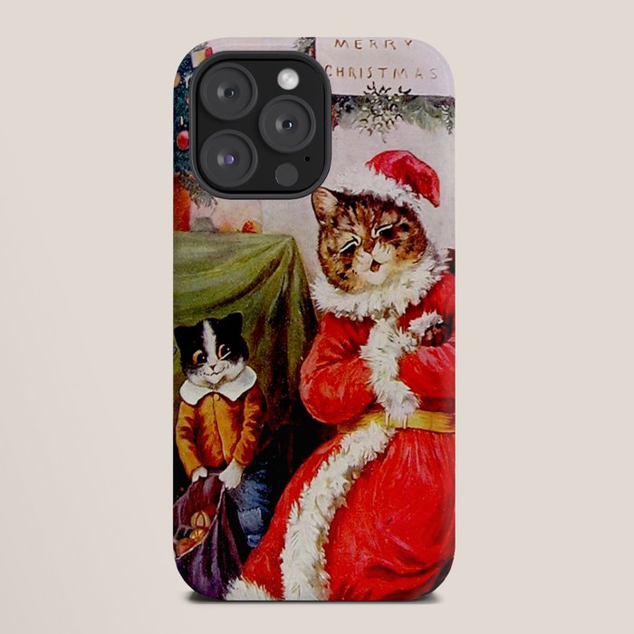 A Merry Christmas' Vintage Cat Art by Louis Wain iPhone Case