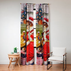 A Merry Christmas' Vintage Cat Art by Louis Wain Window Curtain