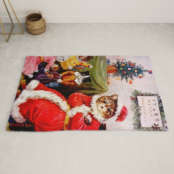 A Merry Christmas' Vintage Cat Art by Louis Wain Rug