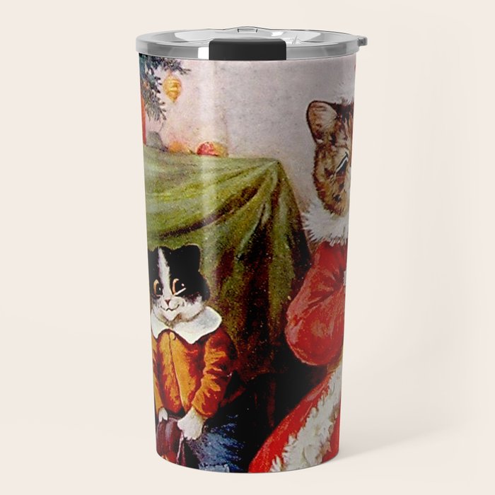 A Merry Christmas' Vintage Cat Art by Louis Wain Travel Mug