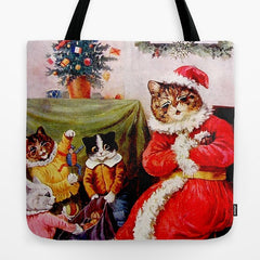 A Merry Christmas' Vintage Cat Art by Louis Wain Tote Bag