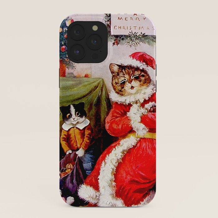 A Merry Christmas' Vintage Cat Art by Louis Wain iPhone Case