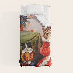 A Merry Christmas' Vintage Cat Art by Louis Wain Duvet Cover