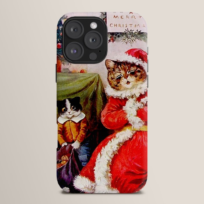 A Merry Christmas' Vintage Cat Art by Louis Wain iPhone Case
