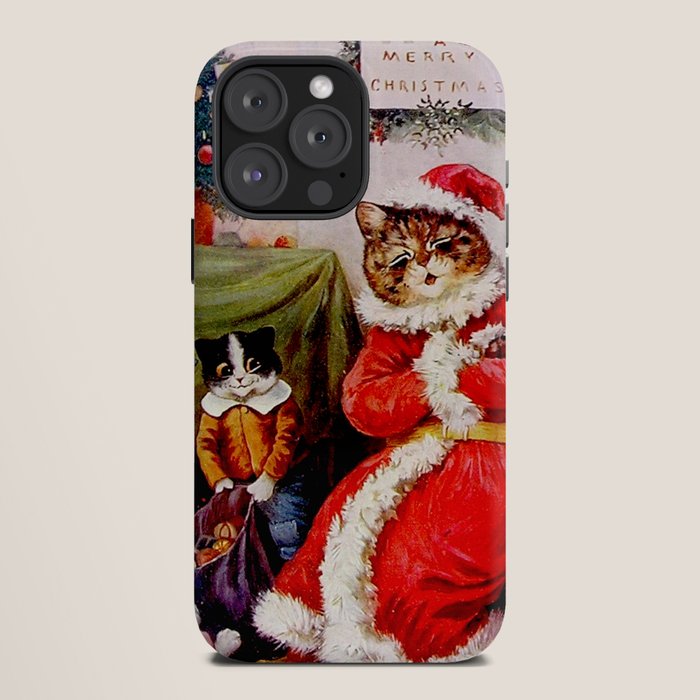 A Merry Christmas' Vintage Cat Art by Louis Wain iPhone Case