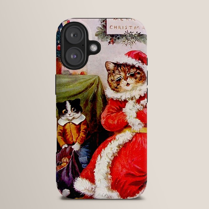 A Merry Christmas' Vintage Cat Art by Louis Wain iPhone Case
