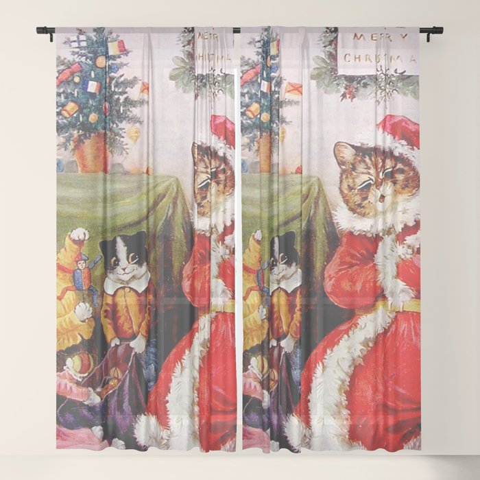 A Merry Christmas' Vintage Cat Art by Louis Wain Window Curtain