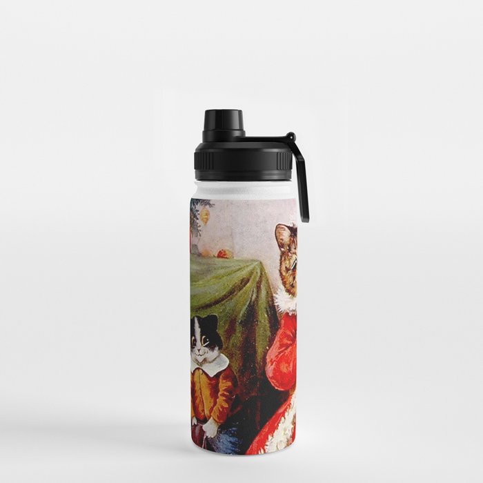 A Merry Christmas' Vintage Cat Art by Louis Wain Water Bottle