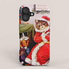 A Merry Christmas' Vintage Cat Art by Louis Wain iPhone Case