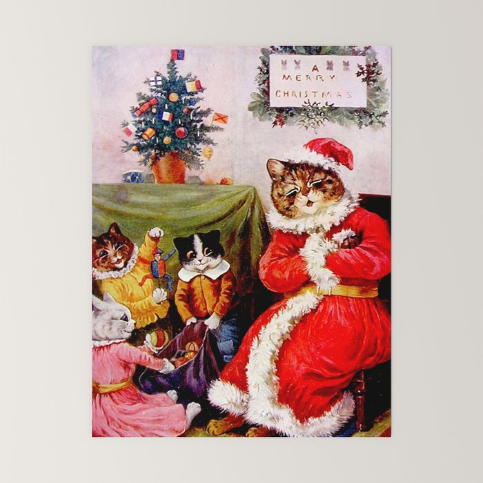 A Merry Christmas' Vintage Cat Art by Louis Wain Mini Art Print