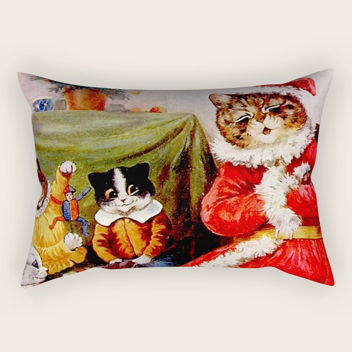 A Merry Christmas' Vintage Cat Art by Louis Wain Rectangular Pillow