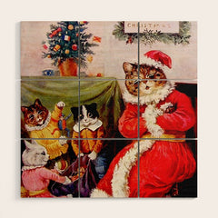 A Merry Christmas' Vintage Cat Art by Louis Wain Wood Wall Art