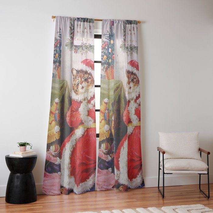 A Merry Christmas' Vintage Cat Art by Louis Wain Window Curtain