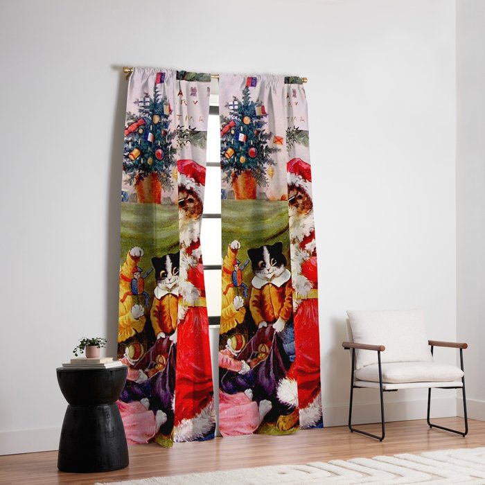A Merry Christmas' Vintage Cat Art by Louis Wain Window Curtain