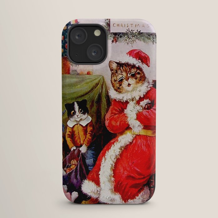 A Merry Christmas' Vintage Cat Art by Louis Wain iPhone Case