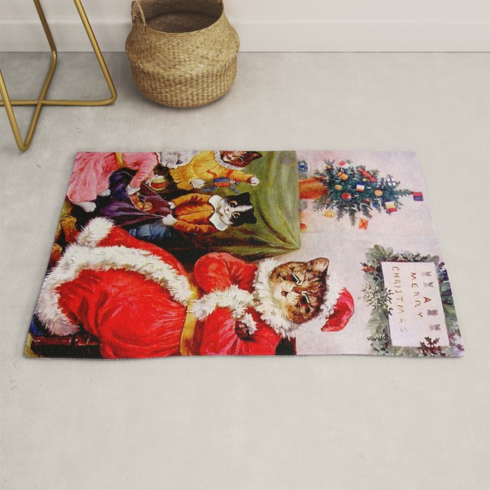 A Merry Christmas' Vintage Cat Art by Louis Wain Rug