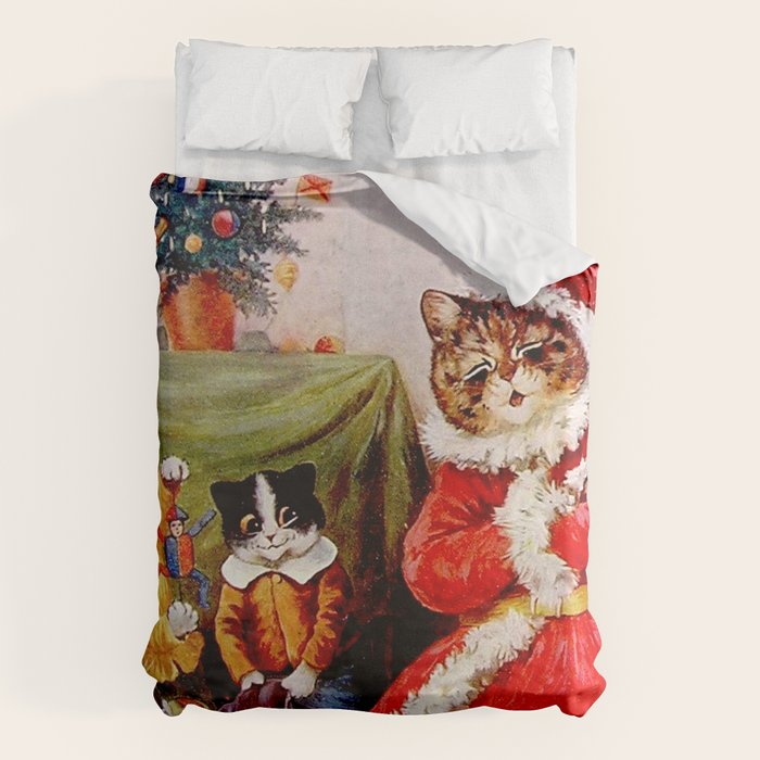A Merry Christmas' Vintage Cat Art by Louis Wain Duvet Cover