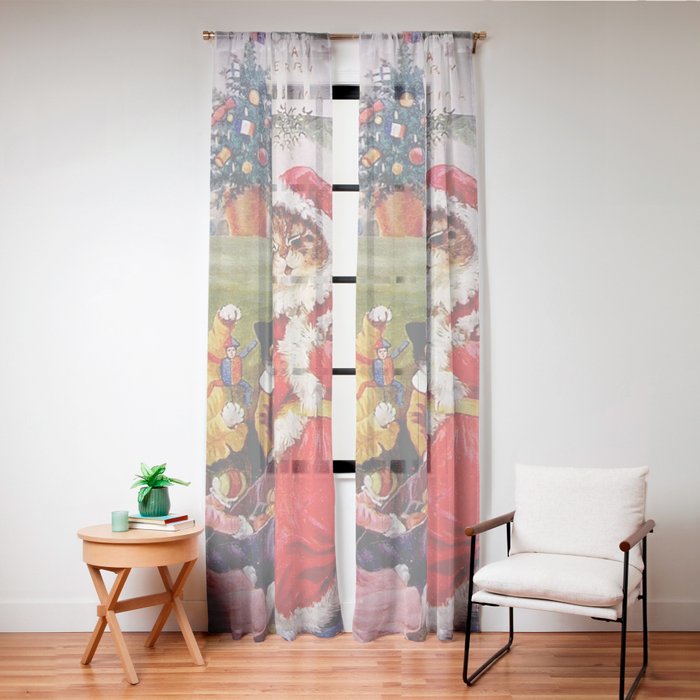 A Merry Christmas' Vintage Cat Art by Louis Wain Window Curtain