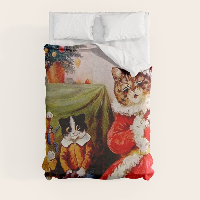 A Merry Christmas' Vintage Cat Art by Louis Wain Duvet Cover