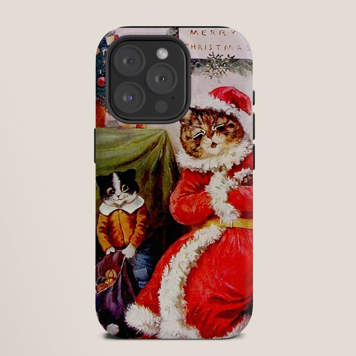 A Merry Christmas' Vintage Cat Art by Louis Wain iPhone Case