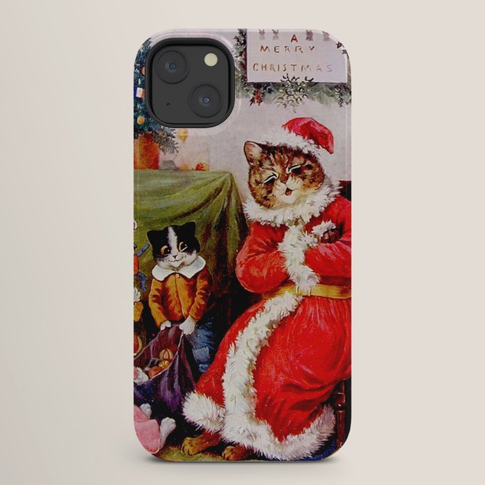 A Merry Christmas' Vintage Cat Art by Louis Wain iPhone Case