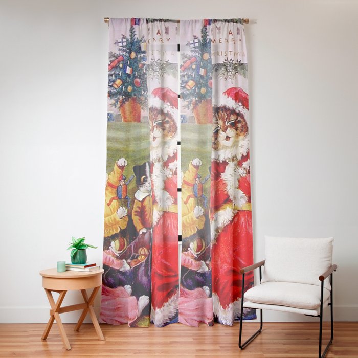 A Merry Christmas' Vintage Cat Art by Louis Wain Window Curtain