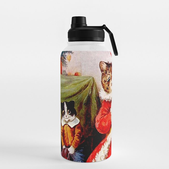 A Merry Christmas' Vintage Cat Art by Louis Wain Water Bottle