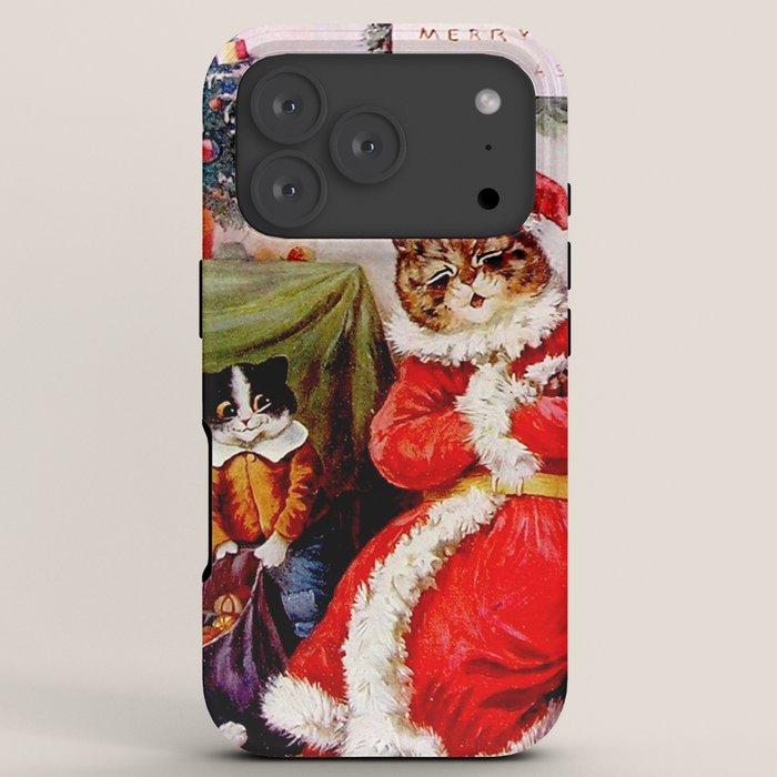 A Merry Christmas' Vintage Cat Art by Louis Wain iPhone Case