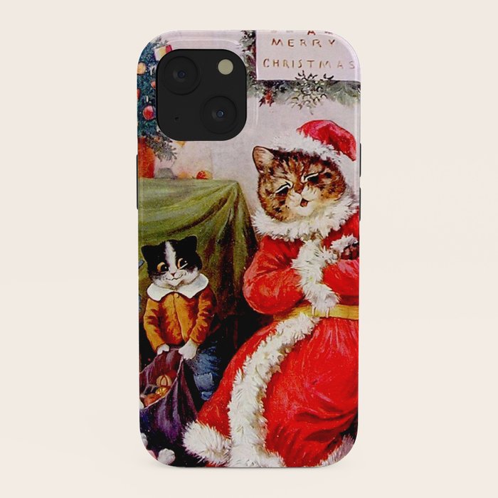 A Merry Christmas' Vintage Cat Art by Louis Wain iPhone Case