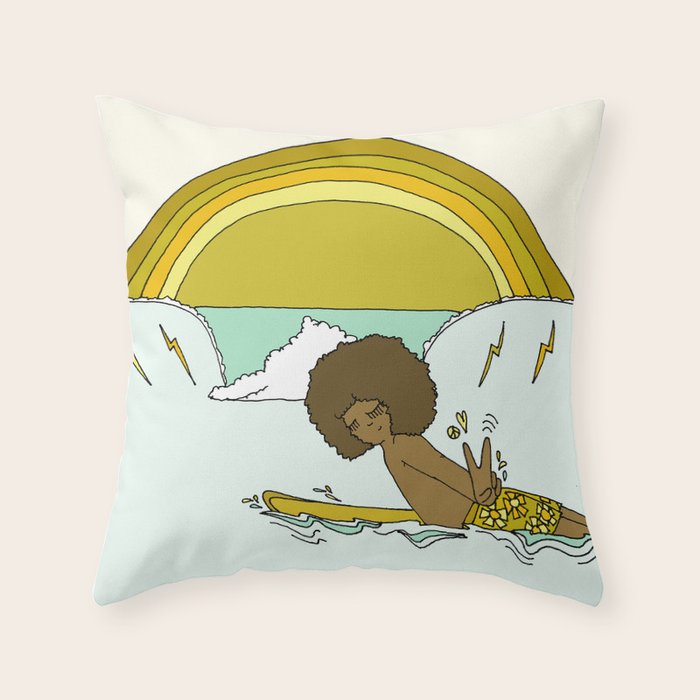 "buttons" kaluhiokalani 70s surf legend // retro surf art by surfy birdy Throw Pillow