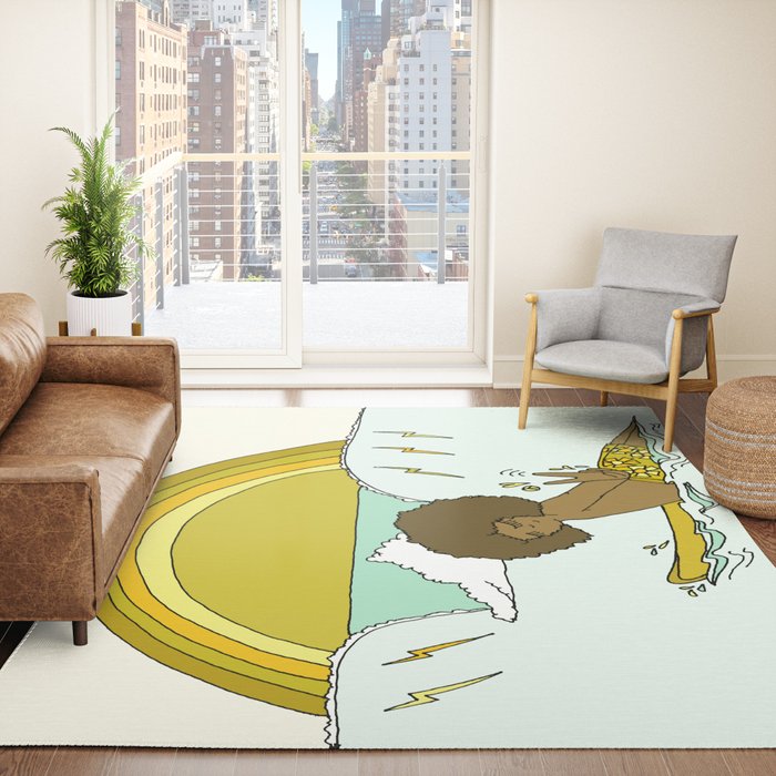 "buttons" kaluhiokalani 70s surf legend // retro surf art by surfy birdy Rug