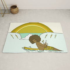 "buttons" kaluhiokalani 70s surf legend // retro surf art by surfy birdy Rug
