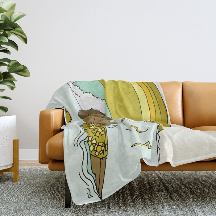 "buttons" kaluhiokalani 70s surf legend // retro surf art by surfy birdy Throw Blanket