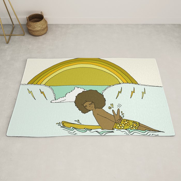 "buttons" kaluhiokalani 70s surf legend // retro surf art by surfy birdy Rug