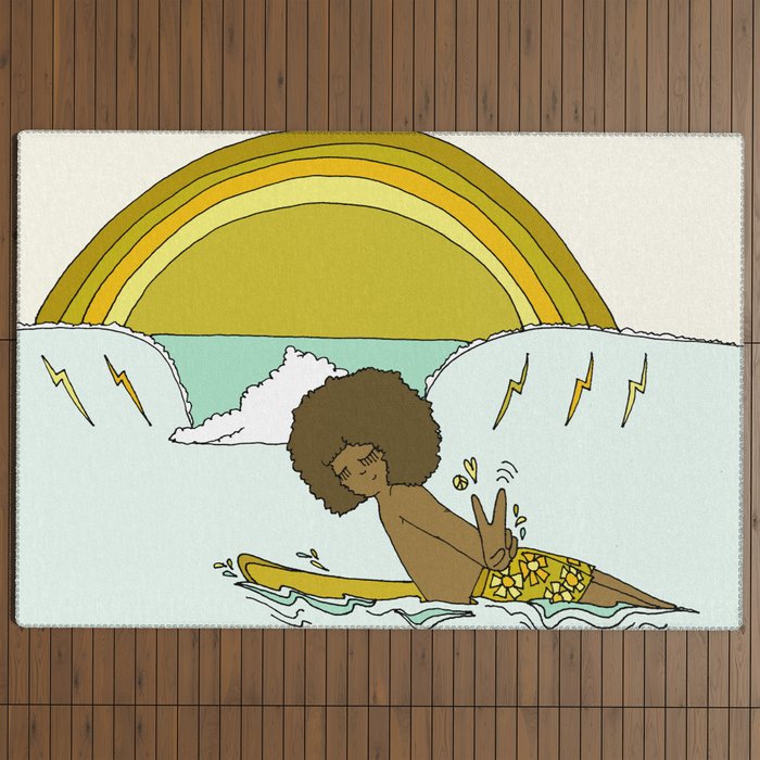 "buttons" kaluhiokalani 70s surf legend // retro surf art by surfy birdy Outdoor Rug