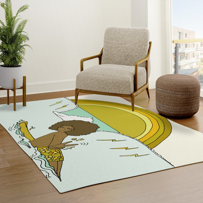"buttons" kaluhiokalani 70s surf legend // retro surf art by surfy birdy Rug